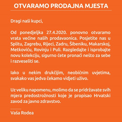 Obavijest o otvaranju prodajnih mjesta